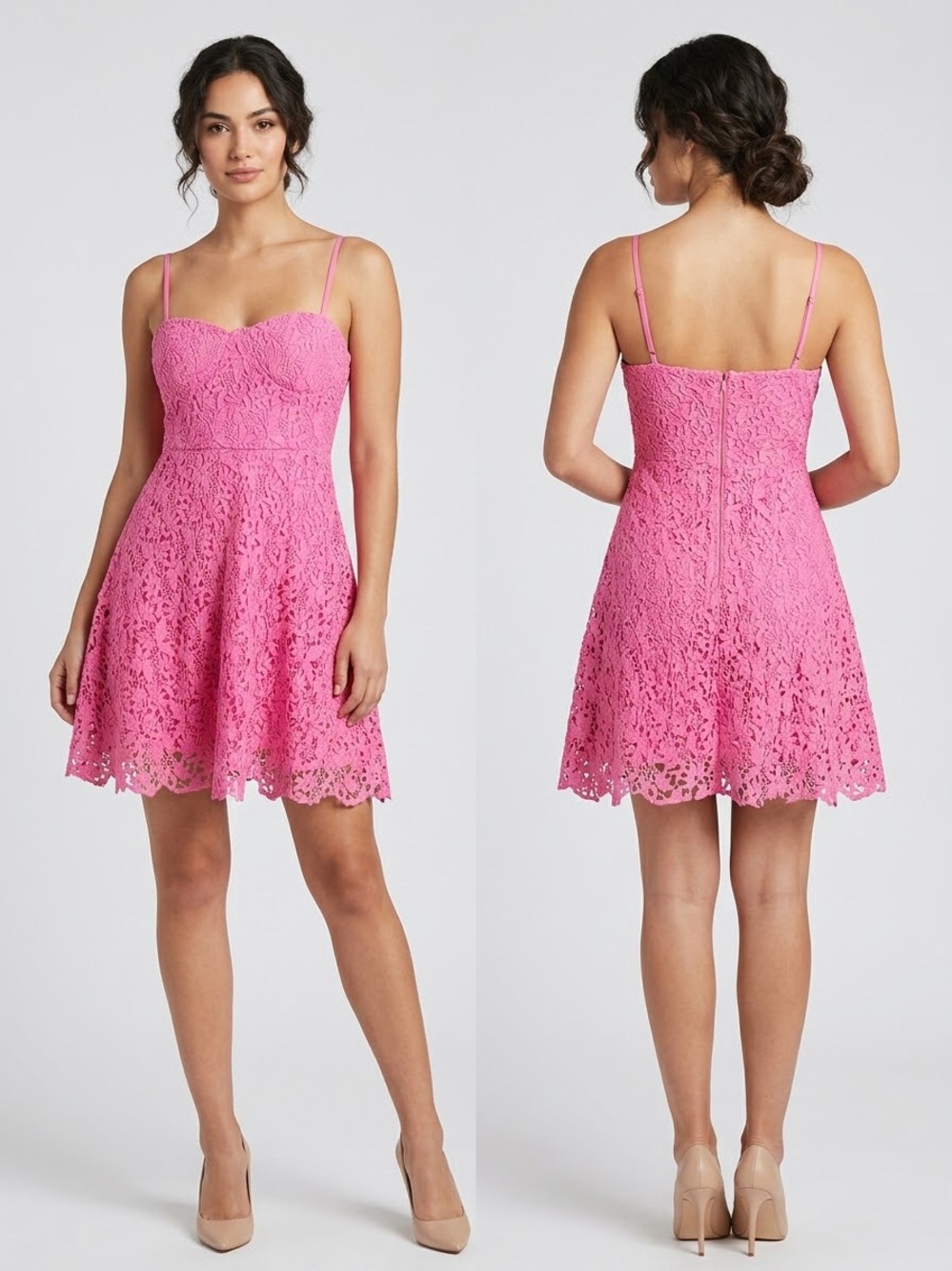 Lulu's Hot Pink Lace Spaghetti-Strap Mini Dress
